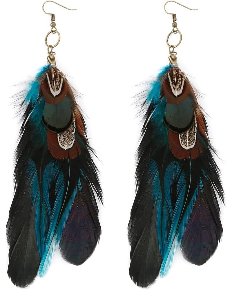 Bohemian Style Boho Multicolor Pheasant Feathers Dangle Earrings for Women and Girls (er006359) Style J $6.29 Earrings