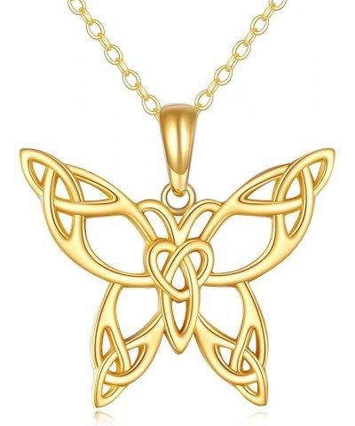 14K Gold Filigree Celtic Butterfly Jewelry for Women Gold Butterfly Pendant Necklace Fine Celtic Knot Gifts for Her Wife Yell...