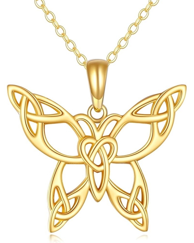 14K Gold Filigree Celtic Butterfly Jewelry for Women Gold Butterfly Pendant Necklace Fine Celtic Knot Gifts for Her Wife Yell...