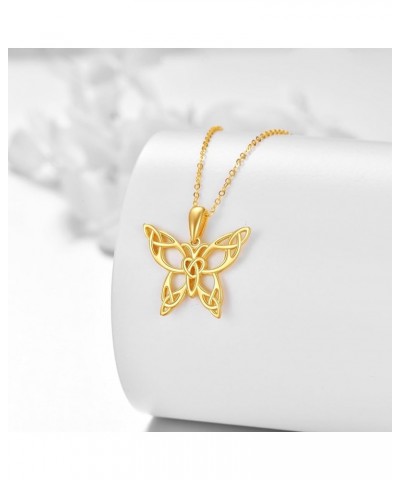 14K Gold Filigree Celtic Butterfly Jewelry for Women Gold Butterfly Pendant Necklace Fine Celtic Knot Gifts for Her Wife Yell...