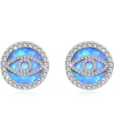 Evil Eye Opal Stud Earrings 925 Sterling Silver Blue Opal Earrings Screw on Post Stud Evil Eye Jewelry Gift for Women Girl Te...