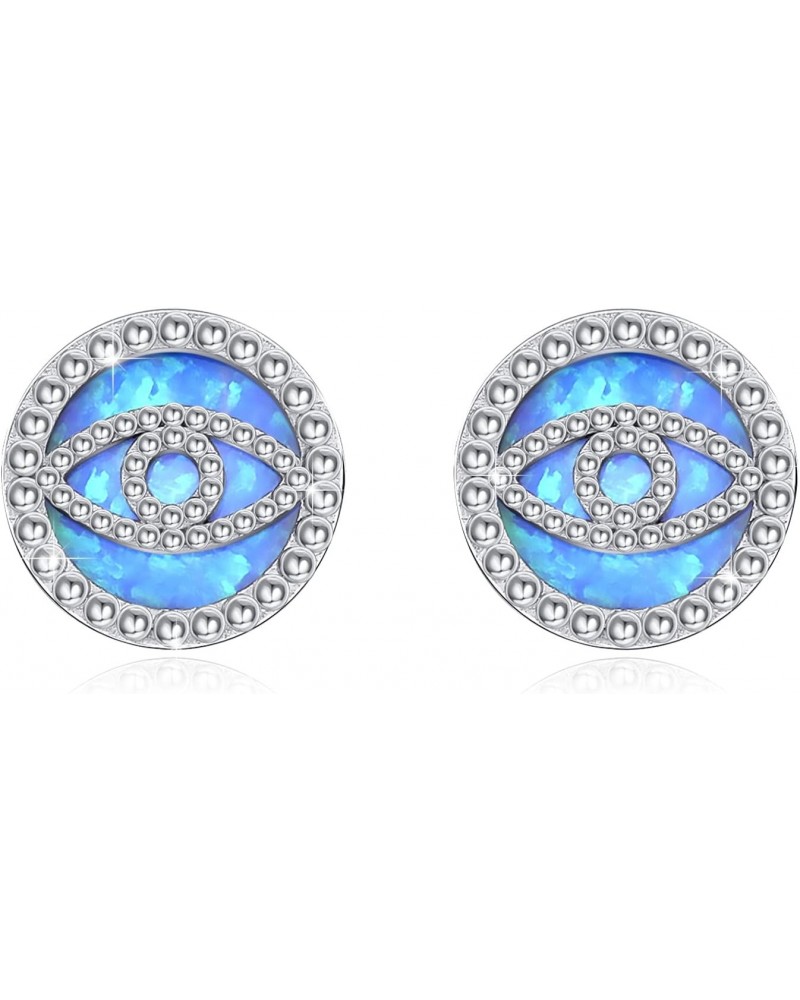 Evil Eye Opal Stud Earrings 925 Sterling Silver Blue Opal Earrings Screw on Post Stud Evil Eye Jewelry Gift for Women Girl Te...