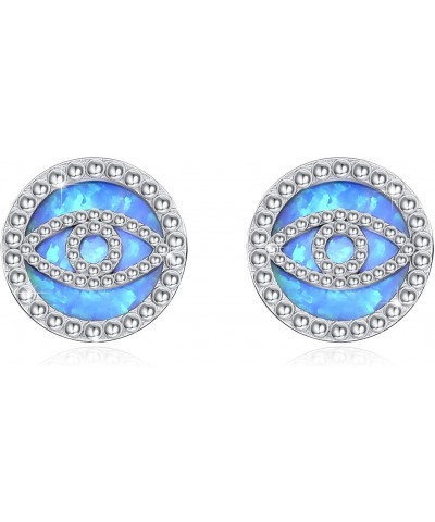 Evil Eye Opal Stud Earrings 925 Sterling Silver Blue Opal Earrings Screw on Post Stud Evil Eye Jewelry Gift for Women Girl Te...