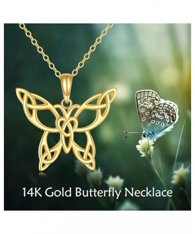 14K Gold Filigree Celtic Butterfly Jewelry for Women Gold Butterfly Pendant Necklace Fine Celtic Knot Gifts for Her Wife Yell...