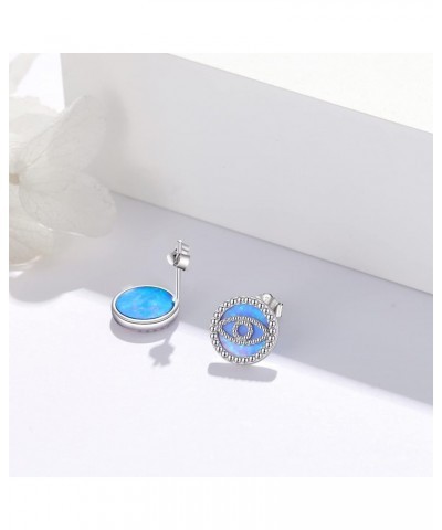 Evil Eye Opal Stud Earrings 925 Sterling Silver Blue Opal Earrings Screw on Post Stud Evil Eye Jewelry Gift for Women Girl Te...