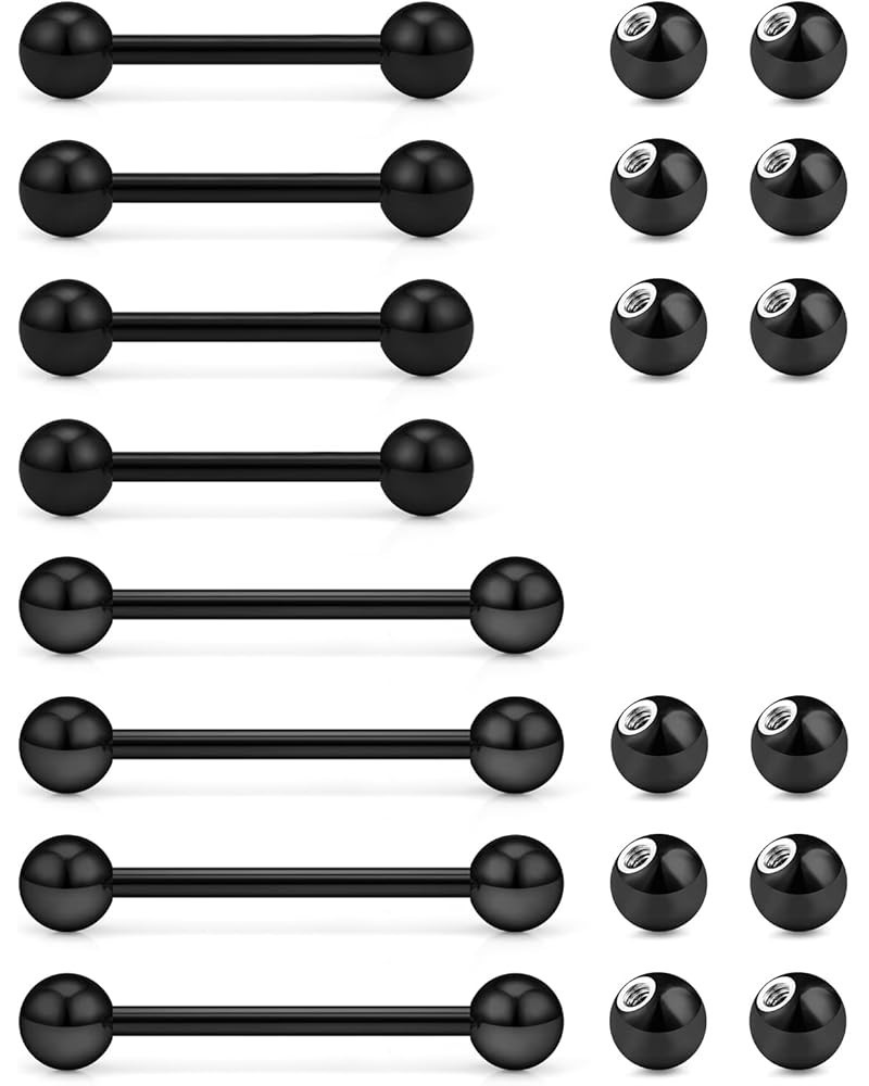 16G 14G Tongue Rings Nipple Rings Surgical Steel Tongue Piercing Jewelry Nipple Bar Straight Barbells Piercing Jewelry 14mm,1...