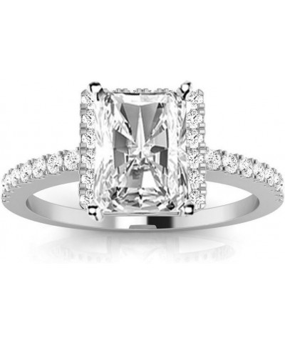 14K White Gold 1.25 Carat LAB GROWN DIAMOND Square Halo Style Single Row Radiant Cut Diamond Engagement Ring (E-F Color VS2-S...