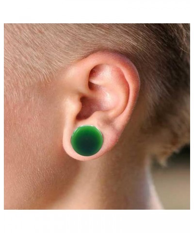 Pair of Green Jade Single Flare Stone Ear Plugs Silicone O-Ring Expander synthetic Gauges 8ga - 1 inch E617 9/16 Inch(14mm) $...