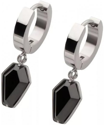 316L Stainless Steel Black CZ Coffin Dangling Huggie Hoop Earrings, Sold as a Pair $10.51 Earrings