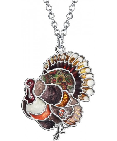 Cute Enamel Thanksgiving Turkey Chicken Necklace Pendant for Women Girls Jewelry Gifts Mocha $9.71 Necklaces