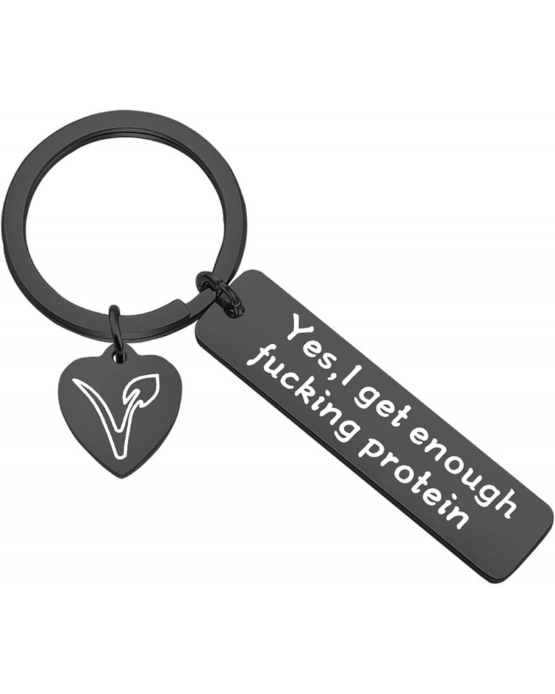 Vegetarian Jewelry Vegan Keychain Herbivore VEG Symbol Jewelry Keyring Yes I Get Enough Fucking Protein Yes I Get-black $9.71...