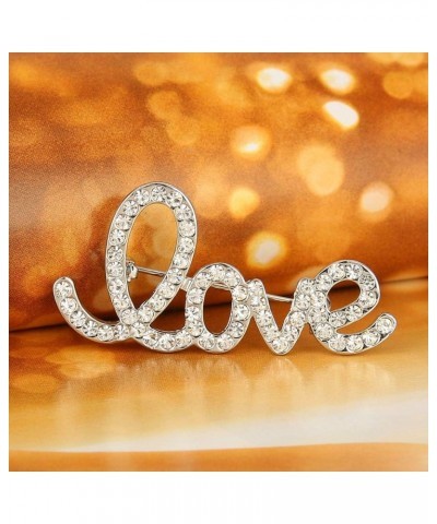 Women's Austrian Crystal Accessories Romantic Daily Prom Letter Love Brooch Clear Silver-Tone $12.97 Brooches & Pins