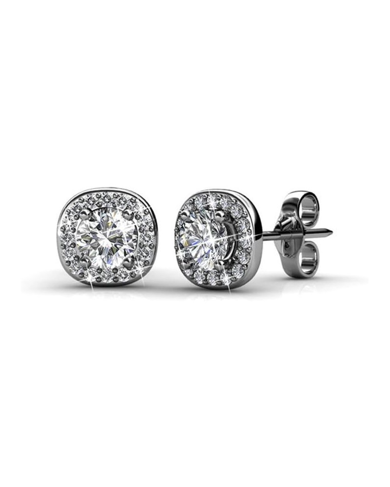 Ruth 18k White Gold Plated Halo Studs with Crystals, Best Silver Earrings for Women, Beautiful White Gold Stud Earrings White...