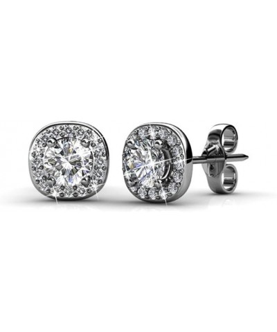 Ruth 18k White Gold Plated Halo Studs with Crystals, Best Silver Earrings for Women, Beautiful White Gold Stud Earrings White...