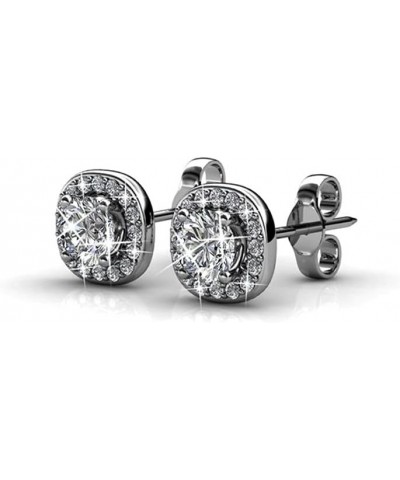 Ruth 18k White Gold Plated Halo Studs with Crystals, Best Silver Earrings for Women, Beautiful White Gold Stud Earrings White...