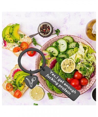 Vegetarian Jewelry Vegan Keychain Herbivore VEG Symbol Jewelry Keyring Yes I Get Enough Fucking Protein Yes I Get-black $9.71...