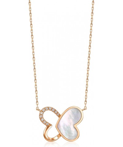 18K Rose Solid Gold multiways wear, Mother of Pearl Butterfly, Heart with Diamond Necklace for Women 94469N | 18.5 Inches, (4...