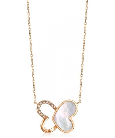 18K Rose Solid Gold multiways wear, Mother of Pearl Butterfly, Heart with Diamond Necklace for Women 94469N | 18.5 Inches, (4...