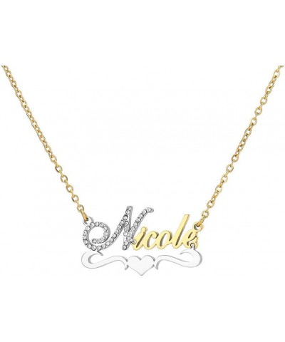 Custom Gold My Name Necklace Plate Dainty Initial Necklace Personalized Customizable Short Crystal Necklaces for Women Nicole...