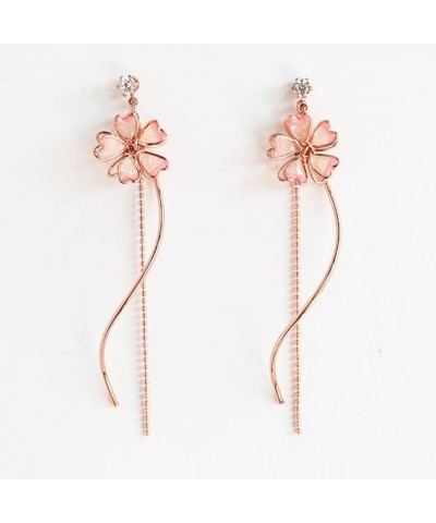 Pink Flower Cherry Blossom Petal Tassel Zircon Dangle Drop Earrings Cute Butterfly Heart Pearl Floral Earrings for Women Girl...