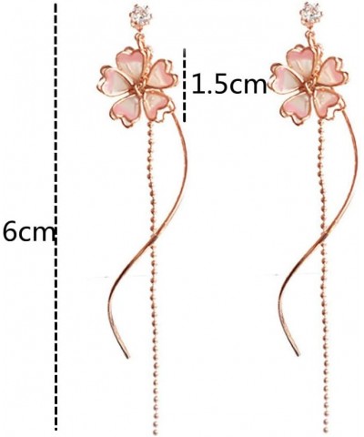 Pink Flower Cherry Blossom Petal Tassel Zircon Dangle Drop Earrings Cute Butterfly Heart Pearl Floral Earrings for Women Girl...