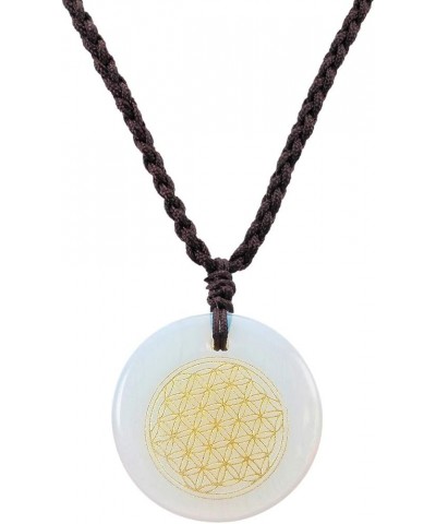 Flower of Life Engraved Round Stone Amulet Pendant Necklace, Adjustable Wave Necklaces for Unisex White $10.86 Necklaces