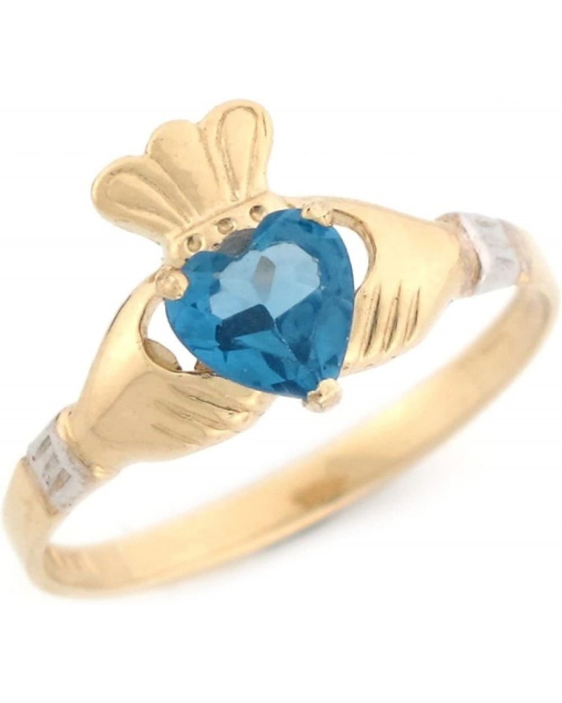 10k Two Toned Gold Claddagh Simulated Garnet January Birthstone Ring Blue Zircon $73.80 Rings