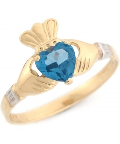 10k Two Toned Gold Claddagh Simulated Garnet January Birthstone Ring Blue Zircon $73.80 Rings