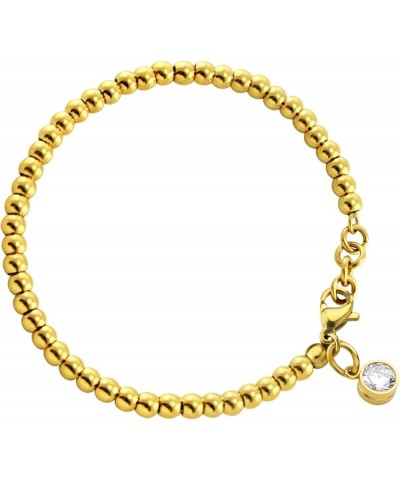 4mm Stainless Steel CZ Charm Ball Bead Bracelet for Women 7 Inch Gold $11.39 Bracelets