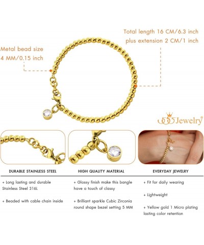 4mm Stainless Steel CZ Charm Ball Bead Bracelet for Women 7 Inch Gold $11.39 Bracelets