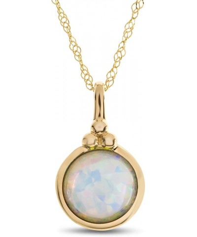 8mm Round Bezel Set Center Stone Pendant Necklace Created Opal Yellow Gold $88.15 Necklaces