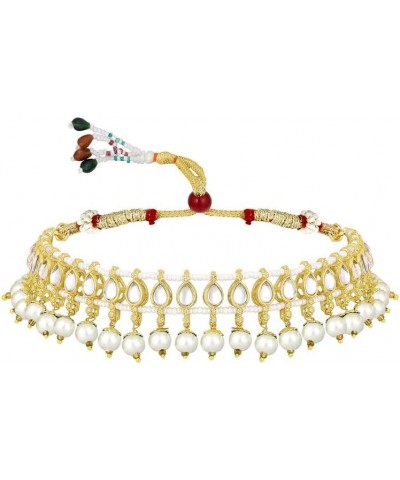 Gold Plated Green Traditional Kundan & Pearl Studded Choker Necklace With Earrings from St Patricks Day's Jewelry Set For Wom...