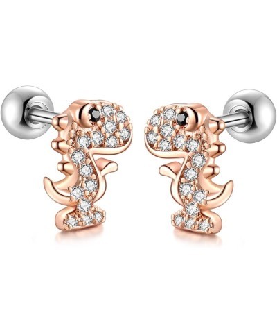 1 Pair 18G Stainless Steel Dinosaur Cubic Zirconia Cartilage Helix Stud Earrings Auricle Piercings Stud Women Rose Gold $10.1...