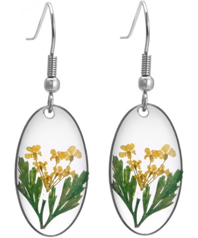 Multicolor Natural Dried Pressed Real Flowers Oval Hook Drop Earrings Yellow $7.27 Earrings