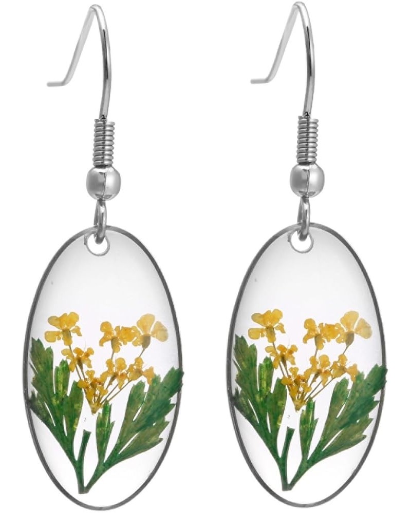 Multicolor Natural Dried Pressed Real Flowers Oval Hook Drop Earrings Yellow $7.27 Earrings