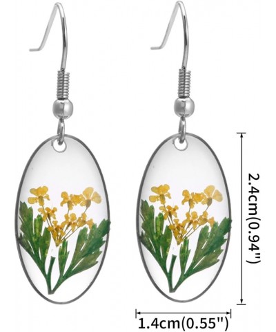 Multicolor Natural Dried Pressed Real Flowers Oval Hook Drop Earrings Yellow $7.27 Earrings