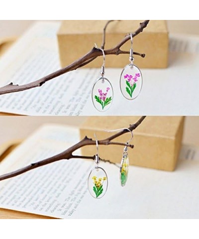 Multicolor Natural Dried Pressed Real Flowers Oval Hook Drop Earrings Yellow $7.27 Earrings