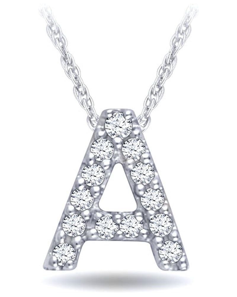 1/20 cttw 925 Sterling Silver Round White Diamond Initial A to Z Alphabet Letter Monogram Pendant Necklace In 18" Chain (1/20...