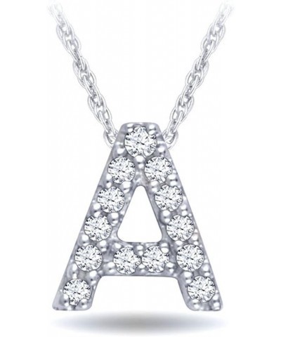 1/20 cttw 925 Sterling Silver Round White Diamond Initial A to Z Alphabet Letter Monogram Pendant Necklace In 18" Chain (1/20...