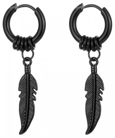 Feather Dangle Earrings for Men Women 316L Surgical Stainless Steel Huggie Hoop Dangle Earrings Punk Hip Hop Vintage Feather ...