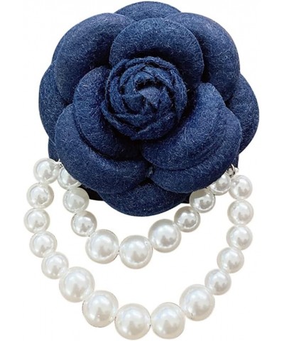 Fabric Camellia Flower Brooch Pins for Women Fashion Brooch Pins Pearl Corsage Brooches Gifts for Dress and Scarf Navy blue $...