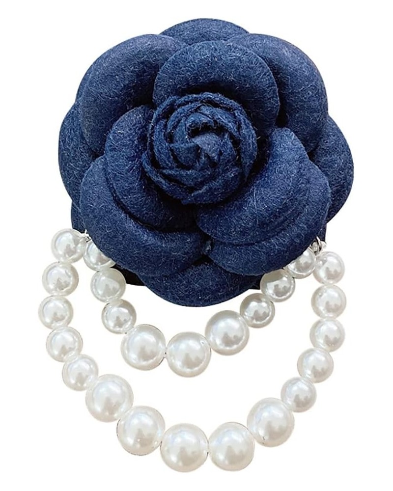 Fabric Camellia Flower Brooch Pins for Women Fashion Brooch Pins Pearl Corsage Brooches Gifts for Dress and Scarf Navy blue $...