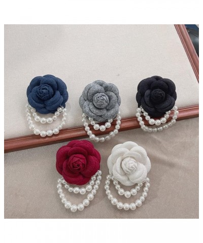 Fabric Camellia Flower Brooch Pins for Women Fashion Brooch Pins Pearl Corsage Brooches Gifts for Dress and Scarf Navy blue $...