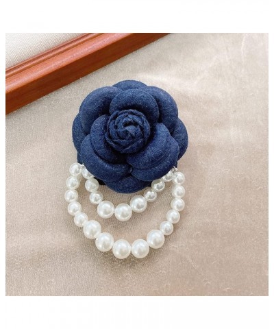 Fabric Camellia Flower Brooch Pins for Women Fashion Brooch Pins Pearl Corsage Brooches Gifts for Dress and Scarf Navy blue $...