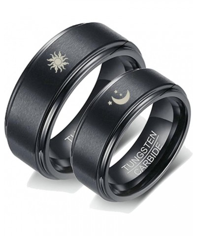 Tungsten Rings for Couples, 8mm Matte with Sun and Moon Pattern Engagement Rings Set His and Hers Black women 8 & men 12 $18....