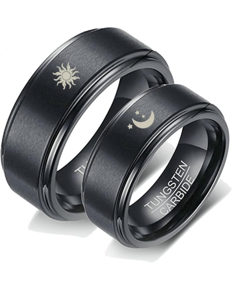 Tungsten Rings for Couples, 8mm Matte with Sun and Moon Pattern Engagement Rings Set His and Hers Black women 8 & men 12 $18....