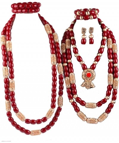 3 Rows African Artificial Coral Necklace Wedding Gift African Beads Jewelry Set 2 Sets 2sets red $58.00 Others