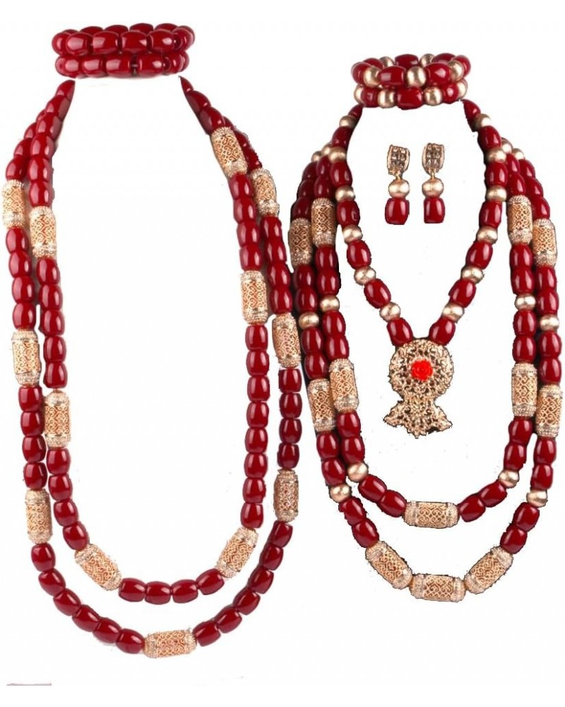 3 Rows African Artificial Coral Necklace Wedding Gift African Beads Jewelry Set 2 Sets 2sets red $58.00 Others