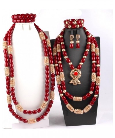 3 Rows African Artificial Coral Necklace Wedding Gift African Beads Jewelry Set 2 Sets 2sets red $58.00 Others