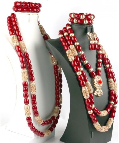 3 Rows African Artificial Coral Necklace Wedding Gift African Beads Jewelry Set 2 Sets 2sets red $58.00 Others